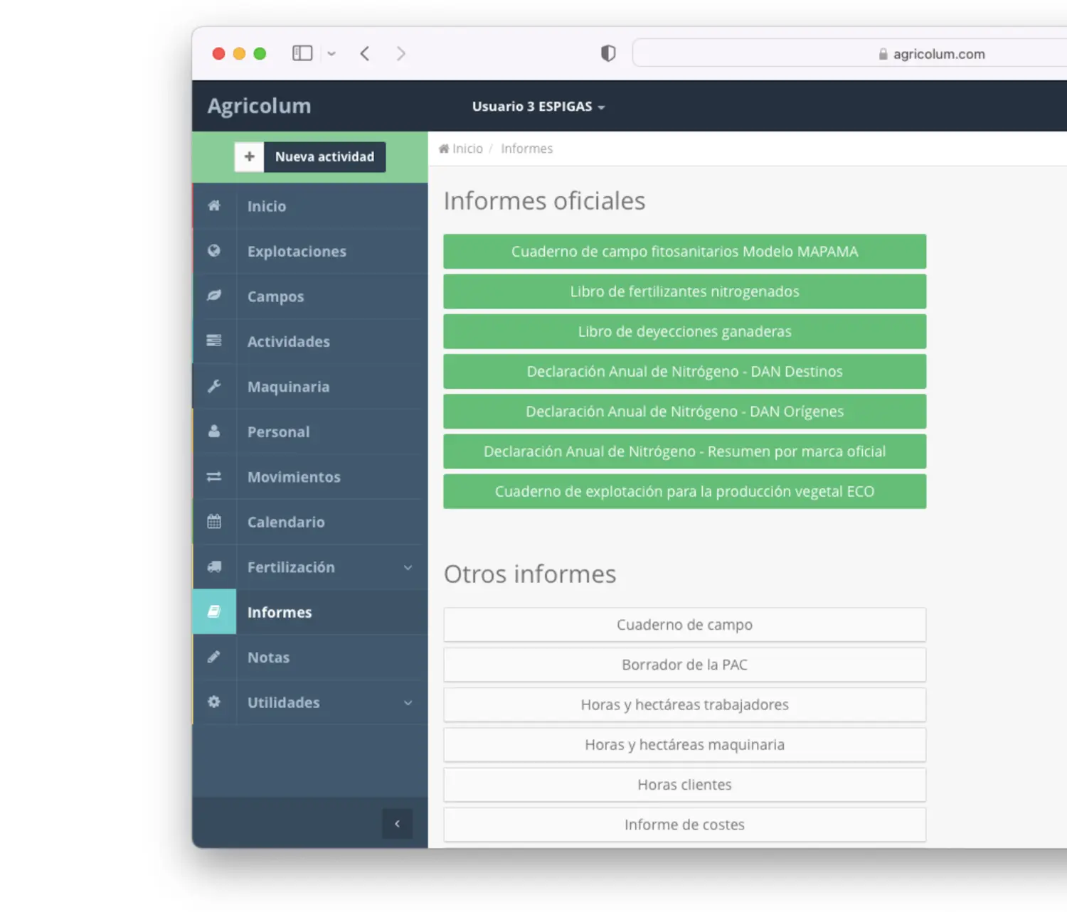 Informes Oficiales Agrícolas